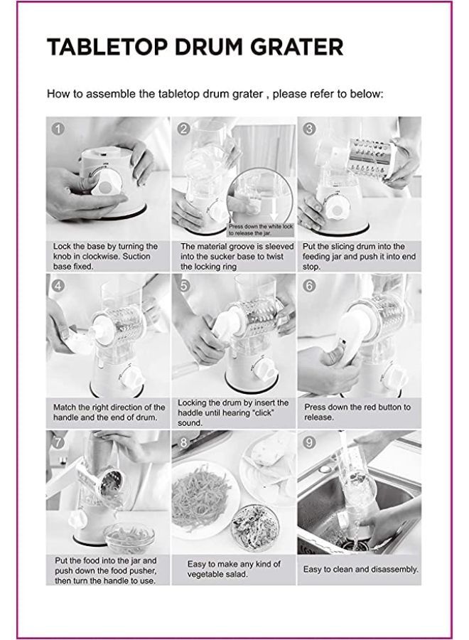 3-in-1 Manual Tabletop Drum Grater Rotary Shredder Slicer Grinder for Vegetables  - Image 4
