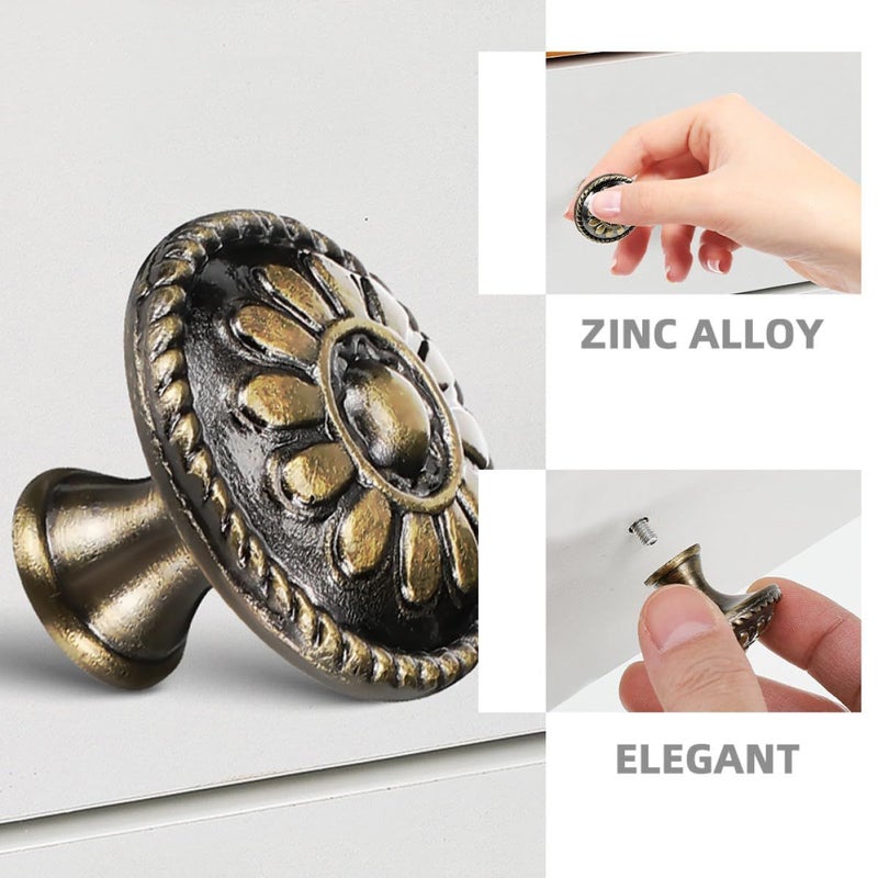 Antique Brass Metal Cabinet Knobs Vintage Kitchen Bathroom Bedroom Drawer Pulls - Image 4