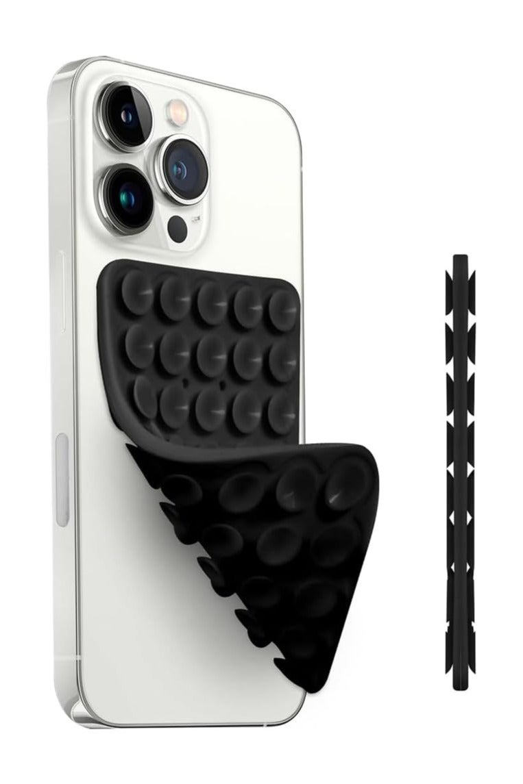 جراب موبايل بقاعدة لاصقة مزدوجة الجوانب من السيليكون، قابل للفصل، حامل هاتف سيليكون لاصق لأجهزة آيفون وأندرويد، حامل موبايل قوي بدون استخدام اليدين لصور السيلفي ومقاطع الفيديو - أسود