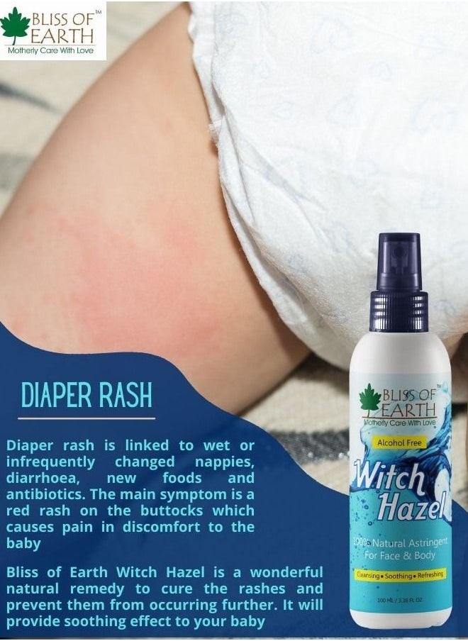 BLISS OF EARTH - Bliss of Earth 100ML Pure Witch Hazel Astringent Natural Toner Great For Acne & Skin Rashes - Image 1