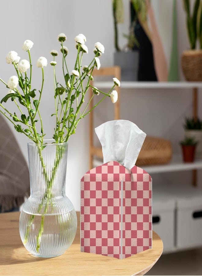 XLRSDF Tissue Box Cover, Tissue Box Holder, Square PU Leather Aesthetic Pink Checkered Desk Decor for Room, Home, Office, Bedroom, Tabletop, Countertop, Car, Dresser, Plaid Tissues Cube Boxes Holder - Image 4