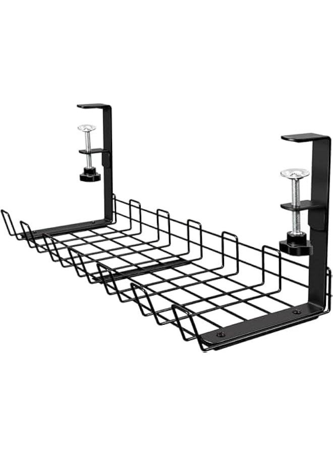 HOOKOR Under Desk Cable Management Tray, Upgraded Wire Management No Drill No Screws, Cable Tray with Clamp for Desk Wire Management, Computer Cable Rack for Office, Home - No Damage to Desk Black  - Image 1