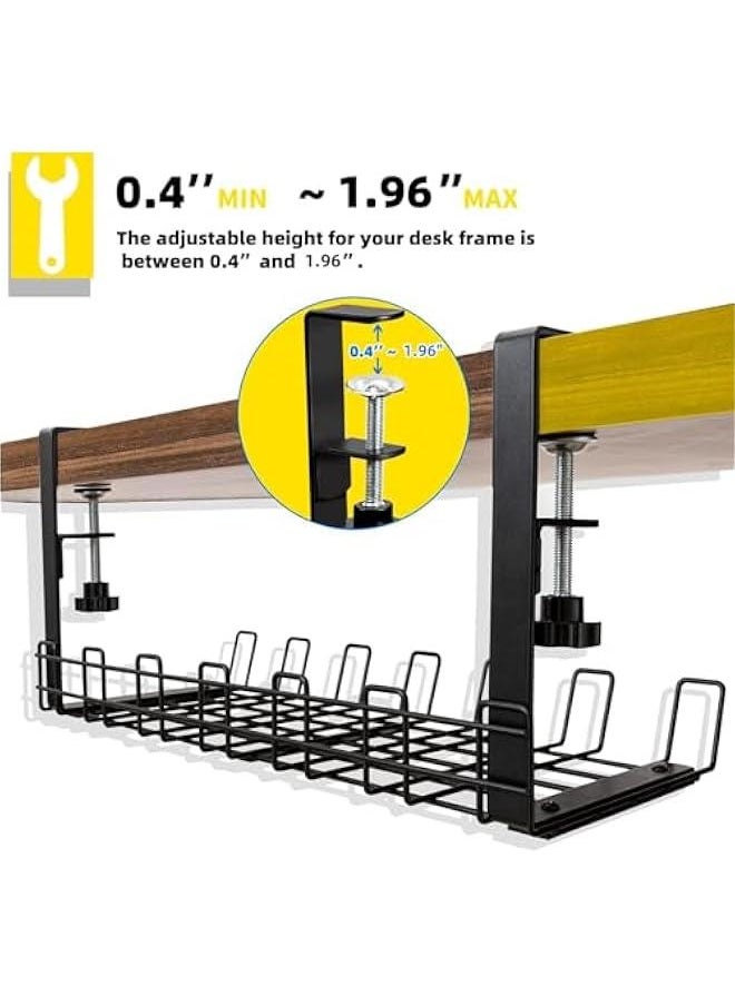 HOOKOR Under Desk Cable Management Tray, Upgraded Wire Management No Drill No Screws, Cable Tray with Clamp for Desk Wire Management, Computer Cable Rack for Office, Home - No Damage to Desk Black  - Image 2
