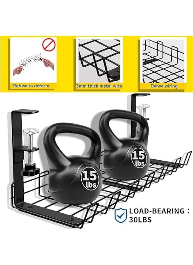 HOOKOR Under Desk Cable Management Tray, Upgraded Wire Management No Drill No Screws, Cable Tray with Clamp for Desk Wire Management, Computer Cable Rack for Office, Home - No Damage to Desk Black  - Image 3