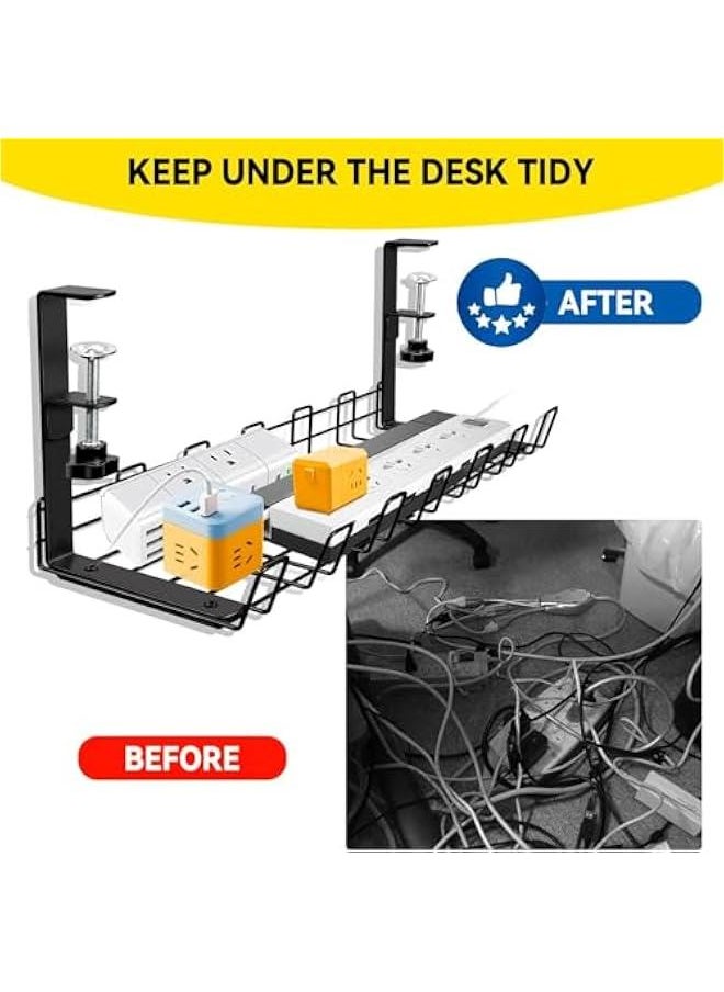 HOOKOR Under Desk Cable Management Tray, Upgraded Wire Management No Drill No Screws, Cable Tray with Clamp for Desk Wire Management, Computer Cable Rack for Office, Home - No Damage to Desk Black  - Image 4