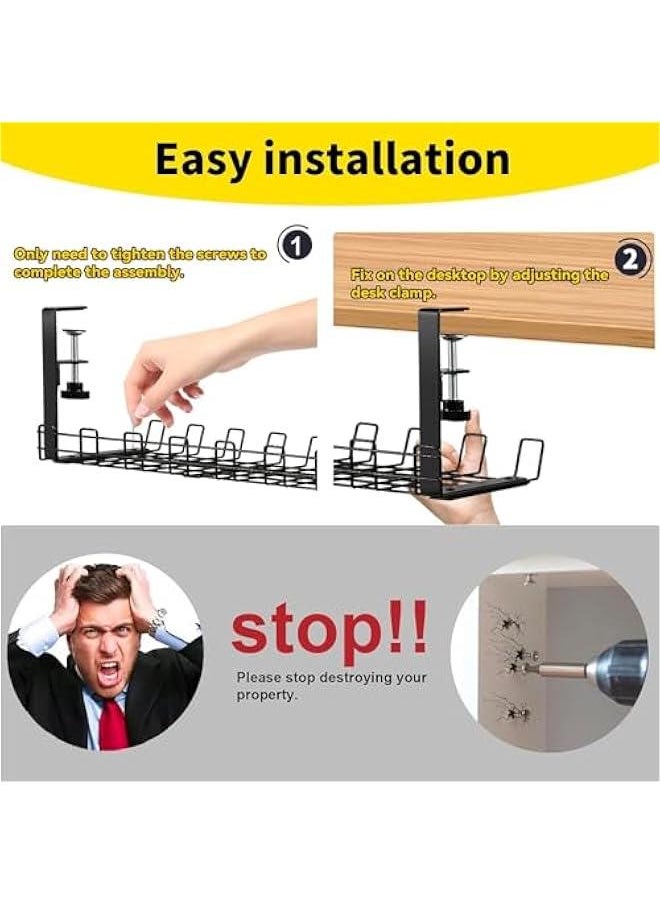 HOOKOR Under Desk Cable Management Tray, Upgraded Wire Management No Drill No Screws, Cable Tray with Clamp for Desk Wire Management, Computer Cable Rack for Office, Home - No Damage to Desk Black  - Image 5