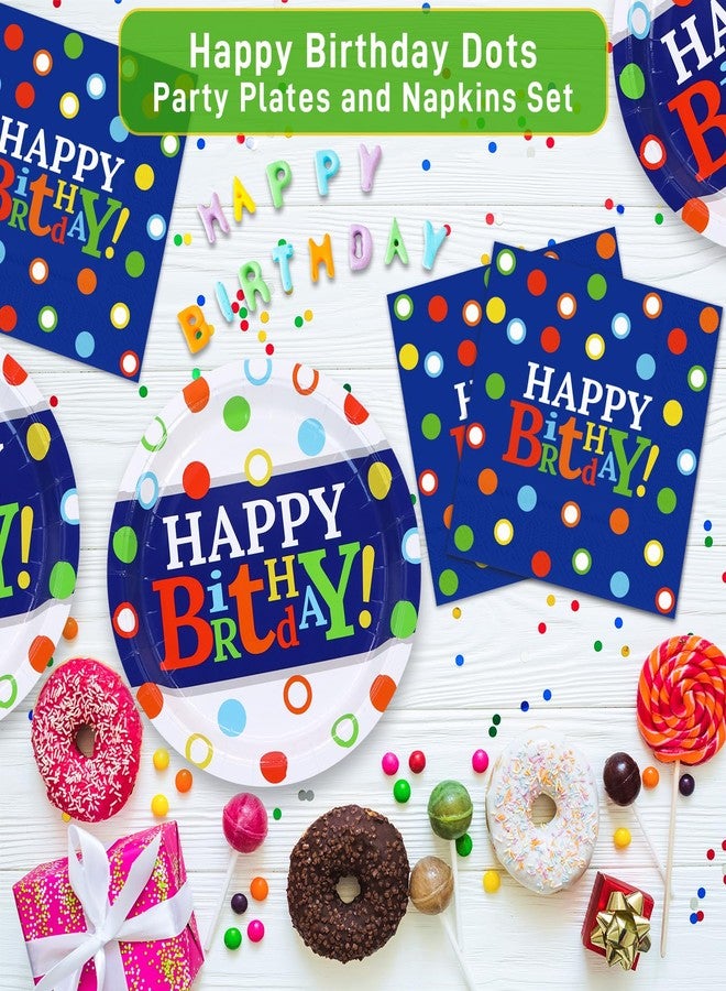 DYLIVeS Colorful Dots Party Plates and Napkins Set, Blue and Rainbow Polka Dots Decorations Disposable Tableware Set Rainbow Dots Party Supplies for Boys, Serve 16 - Image 4