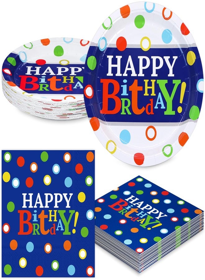 DYLIVeS Colorful Dots Party Plates and Napkins Set, Blue and Rainbow Polka Dots Decorations Disposable Tableware Set Rainbow Dots Party Supplies for Boys, Serve 16 - Image 1