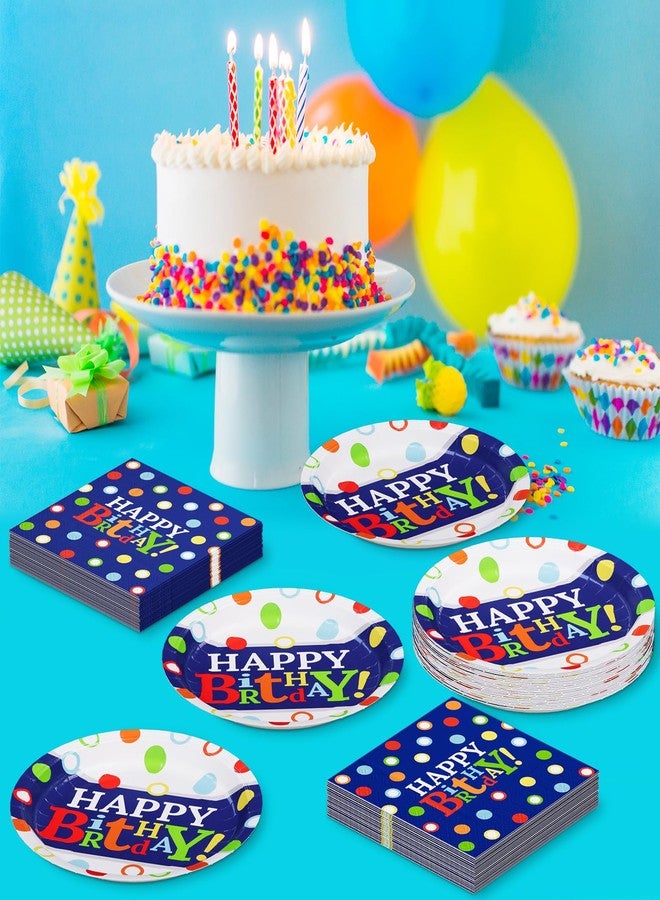 DYLIVeS Colorful Dots Party Plates and Napkins Set, Blue and Rainbow Polka Dots Decorations Disposable Tableware Set Rainbow Dots Party Supplies for Boys, Serve 16 - Image 3