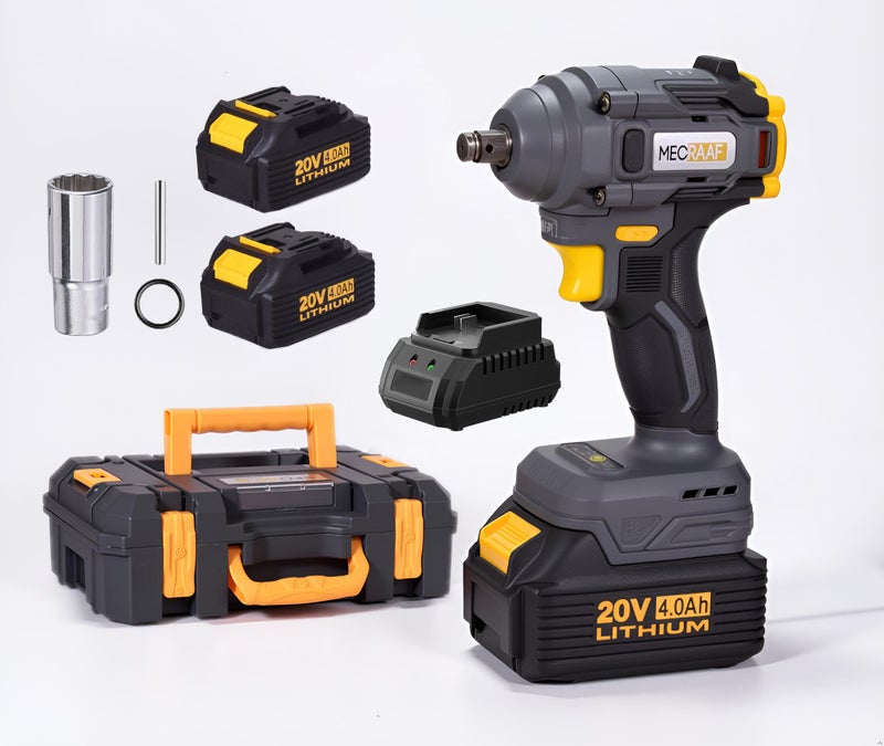 MECRAAF® Cordless 20V Impact Wrench Driver | 2x 4.0Ah Battery & Fast Charger | Impact Driver High Torque Brushless Impact Gun Includes LED Work Light Variable Speeds for Car | Truck RV | Mower - Image 1
