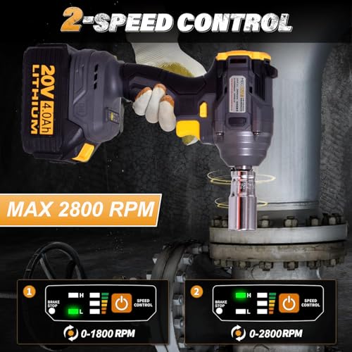 MECRAAF® Cordless 20V Impact Wrench Driver | 2x 4.0Ah Battery & Fast Charger | Impact Driver High Torque Brushless Impact Gun Includes LED Work Light Variable Speeds for Car | Truck RV | Mower - Image 4