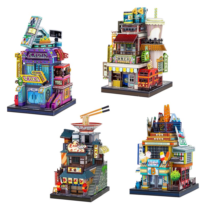 Mu Art Model Metal Assembled Model Art Tour World Ramen Shop Video Game City Milk Tea Shop Convenience Store Puzzle Toy - Image 2