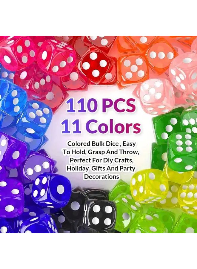 110 قطعة مجموعة نرد أكريليك بألوان متعددة، 11 لونًا، نرد سداسي الجوانب لتزيين حفلات وألعاب الطاولة - Image 5