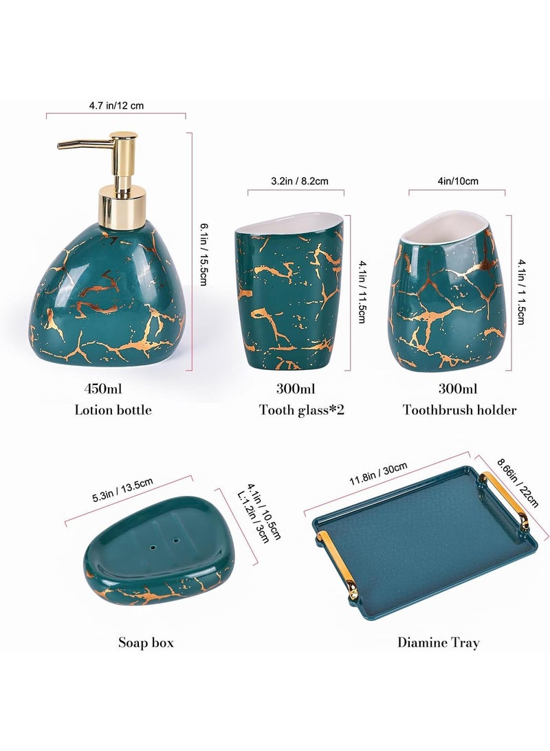 Bathroom Accessories Set,Modern Countertop Bathroom Decor,Luxury 6 Piece Bathroom Accessory Set,Complete with Soap Dispenser,Toothbrush Holder,Tumbler,Tray - Image 2