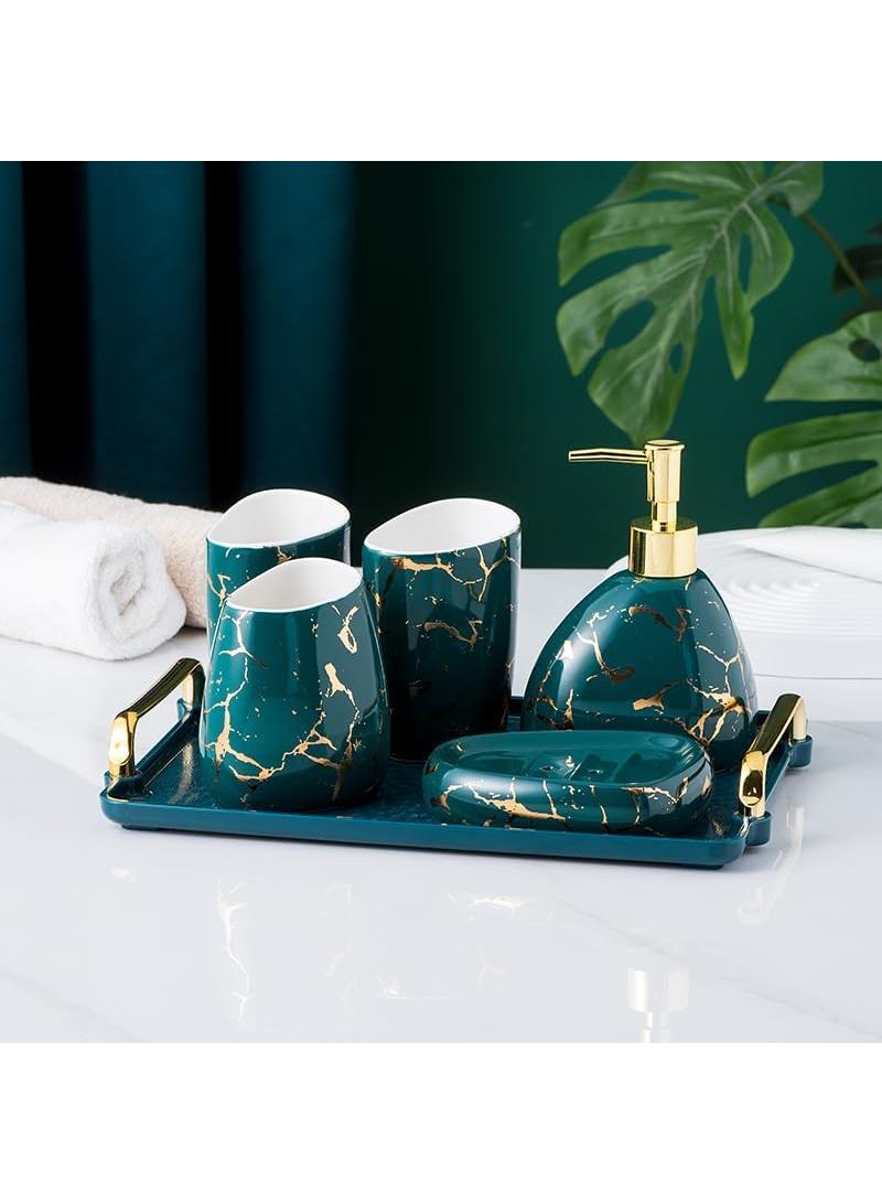 Bathroom Accessories Set,Modern Countertop Bathroom Decor,Luxury 6 Piece Bathroom Accessory Set,Complete with Soap Dispenser,Toothbrush Holder,Tumbler,Tray - Image 1
