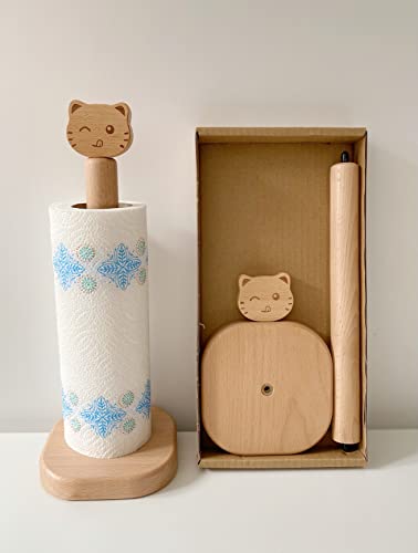 Cambiar Cute Paper Towel Holder, Wooden Kitchen Roll Stand Organizer Free Standing, Housewarming Gift Present for Friends - Image 2