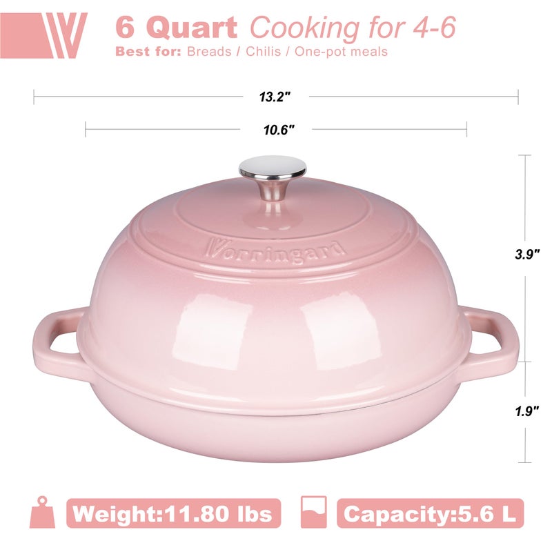 VORRINGARD Enameled Cast Iron Dutch Oven Pot with Lid, Bread Oven for Sourdough Bread Baking, Dutch Ovens with Bread Proofing Basket& Baking Supplies Set, 6 Quart, Pink - Image 2