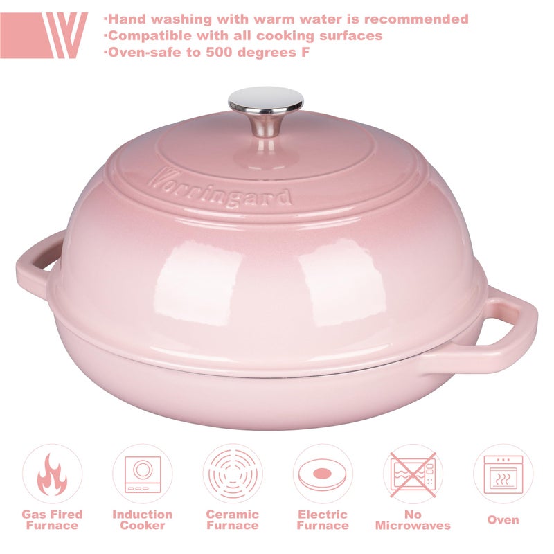 VORRINGARD Enameled Cast Iron Dutch Oven Pot with Lid, Bread Oven for Sourdough Bread Baking, Dutch Ovens with Bread Proofing Basket& Baking Supplies Set, 6 Quart, Pink - Image 3