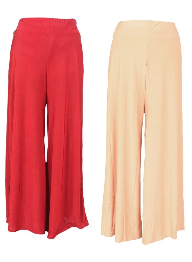 Malvina Combo of stretchable Designer Plain Casual Wear Red and Beige Palazzo Pant For Girl's - Free Size - Image 1