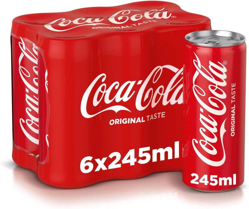 Coca-Cola Original Taste, Carbonated Soft Drink, Can 245ml, Pack of 6