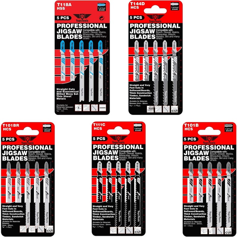 TopsTools 25 x JSTTK5B T101B T101BR T111C T118A T144D Mixed Jigsaw Blades - Image 1