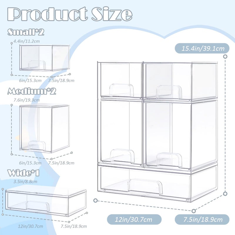 zebrater Baby Bottle Organizer-5 Pack Stackable Storage Drawers, Baby Organizers and Storage with Hooks, Clear Acrylic Multipurpose Bottle Storage for Countertop,Kitchen,Cabinet,Vanity,Bathroom - Image 3
