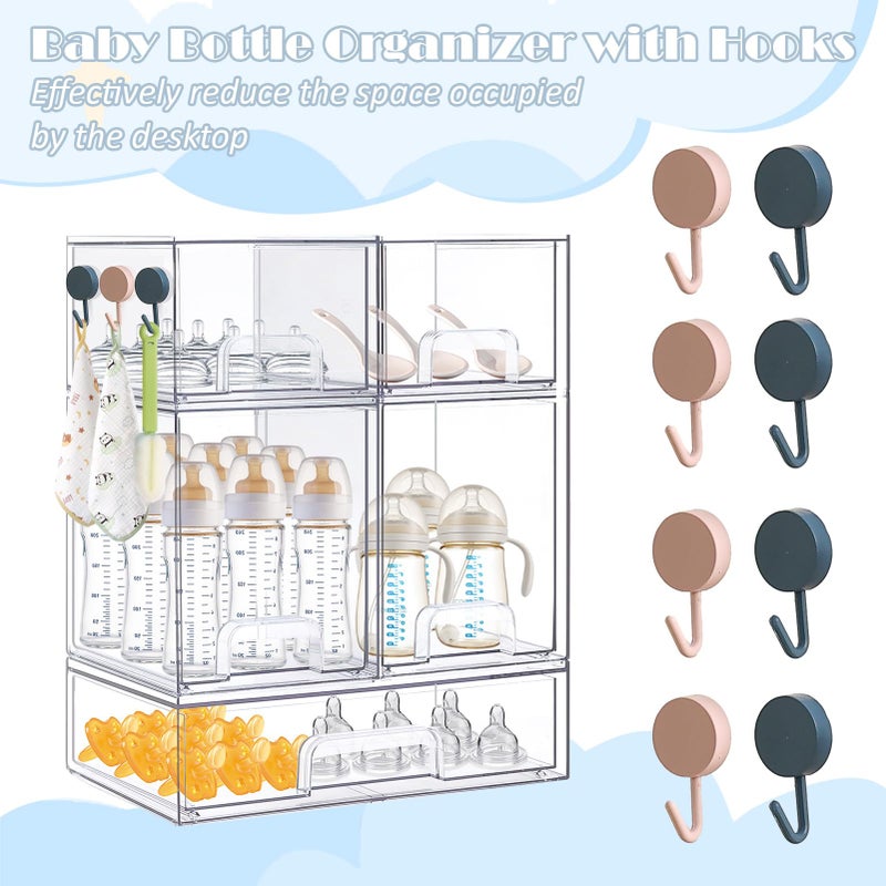 zebrater Baby Bottle Organizer-5 Pack Stackable Storage Drawers, Baby Organizers and Storage with Hooks, Clear Acrylic Multipurpose Bottle Storage for Countertop,Kitchen,Cabinet,Vanity,Bathroom - Image 2