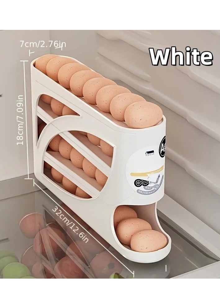 Digi Core صندوق تخزين بيض دوار مكون من 3 طبقات للثلاجة، يتسع لـ 24 بيضة، تصميم باب جانبي موفر للمساحة، حامل بيض بلاستيكي متين، منظم بيض بسعة كبيرة لتخزين المطبخ والثلاجة، مثالي لتنظيم المطبخ والثلاجة، أبيض - Image 3