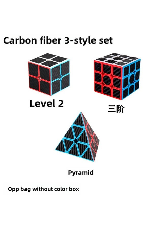 Rubik's Cube Package Combination Second-order Third-order Pyramid Five Magic Carbon Fiber Color Combination Rubik's Cube Package-Color:Carbon Fiber 3  - Image 1