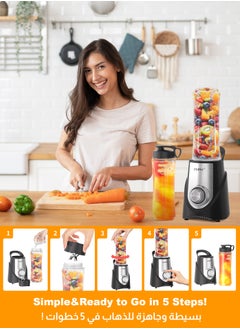 ULHYC Personal Compact Sports Blender And Smoothie Maker 600 ml400 W 6 stainless steel blades 150ml grinding cup ALW-B09 Black/Silver/Clear  - Image 3