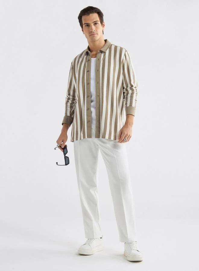 Splash FAV Regular Fit Striped Shirt with Collar and Long Sleeves