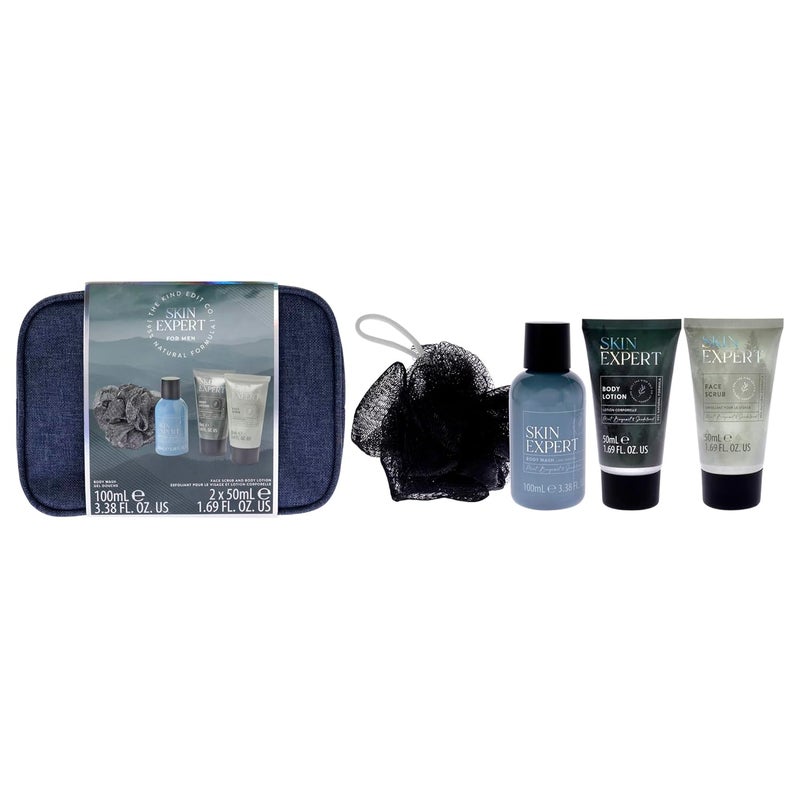 Sunkissed Skin Expert Travellers Bag by The Kind Edit Co for Men  5 Pc 338oz Body Wash 169oz Body Lotion 169oz Face Scrub Travel Bag Sponge