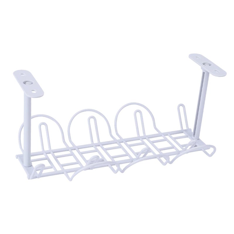 2 Pcs Standing Hanging Basket Storage Shelf for Desk No Drill Organizer Grey - Image 2