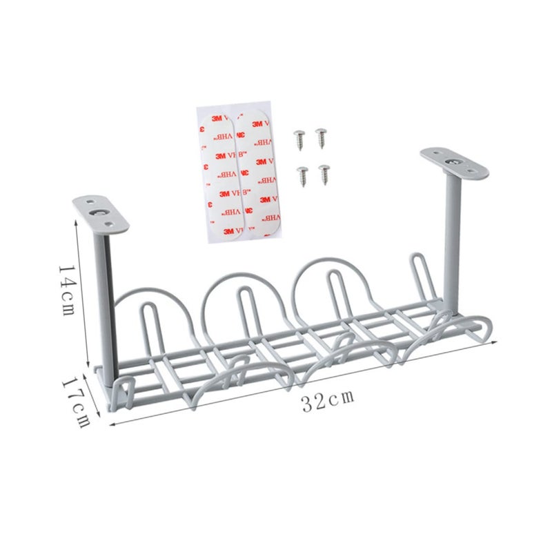 2 Pcs Standing Hanging Basket Storage Shelf for Desk No Drill Organizer Grey - Image 3