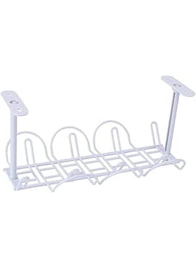 2 Pcs Standing Hanging Basket Storage Shelf for Desk No Drill Organizer Grey - Image 1
