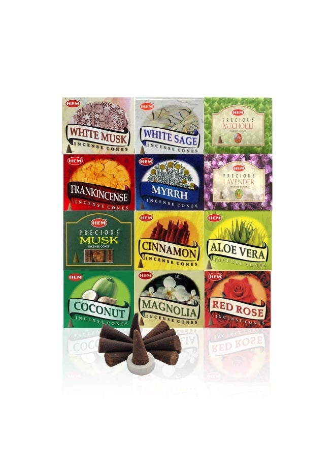 Hem 12 Assorted Boxes of Incense Cones, (120 total)| Natural Fragrance For Aromatic Rooms | Odor remover Incense For Stress Relief & Relaxation - Image 1