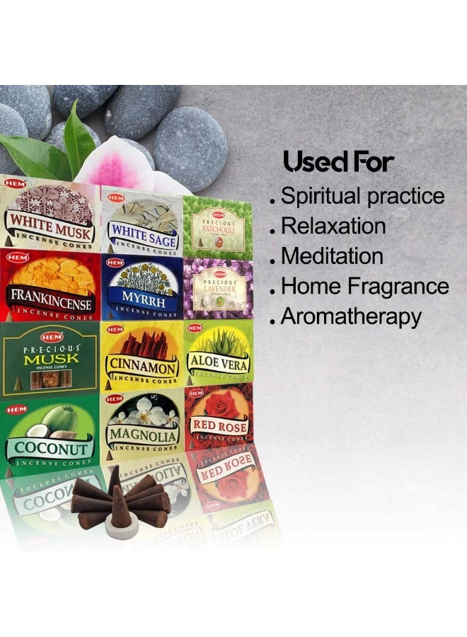 Hem 12 Assorted Boxes of Incense Cones, (120 total)| Natural Fragrance For Aromatic Rooms | Odor remover Incense For Stress Relief & Relaxation - Image 2