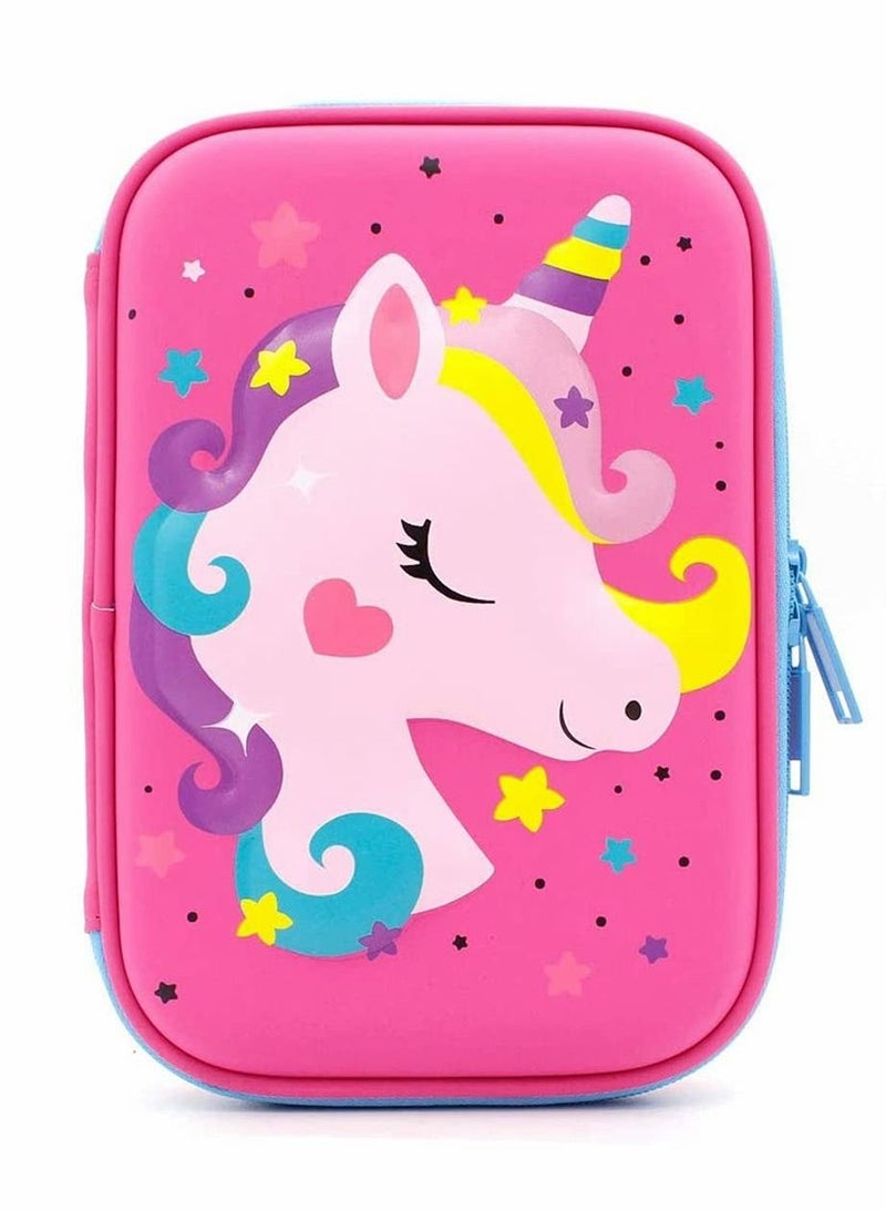 Excefore Unicorn Pencil Case, Cute Big Size Hardtop Pencil Case with Compartment for School Students Teens, Kids School Supply Organizer Stationery Box Zipper Pouch, Gifts for Girls (Fuchsia) - Image 1