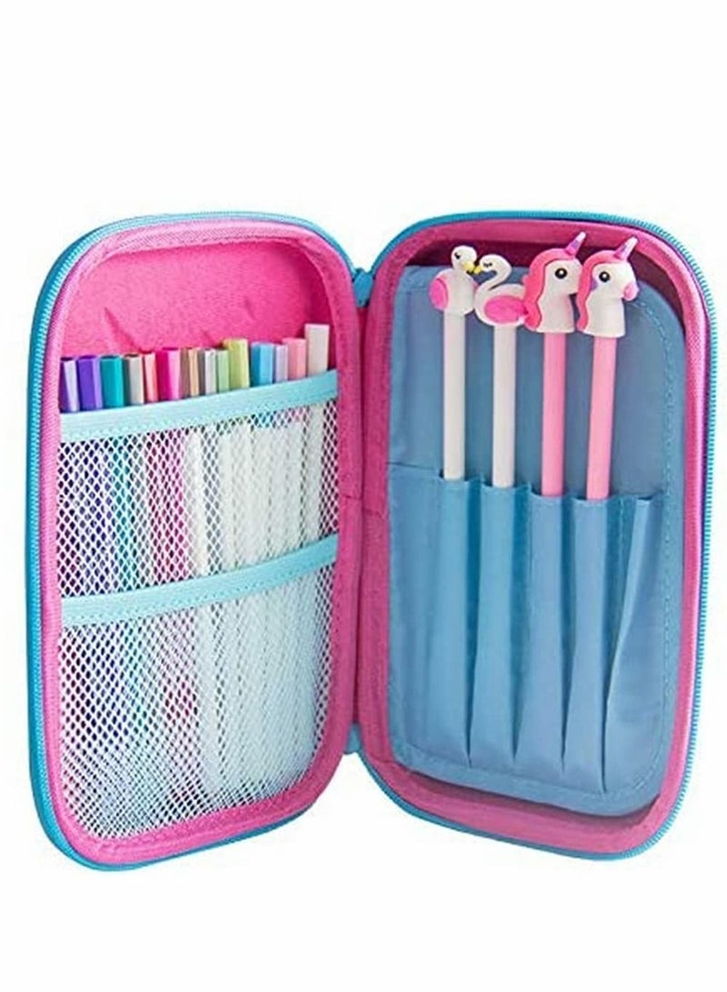 Excefore Unicorn Pencil Case, Cute Big Size Hardtop Pencil Case with Compartment for School Students Teens, Kids School Supply Organizer Stationery Box Zipper Pouch, Gifts for Girls (Fuchsia) - Image 3