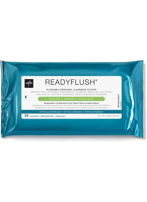 Medline ReadyFlush Flushable Wipes (24 Wipes), Scented, Biodegradable Flushable Incontinence Wet Wipes for Adults with Aloe, Hypoallergenic and pH-Balanced Personal Cleansing Cloths