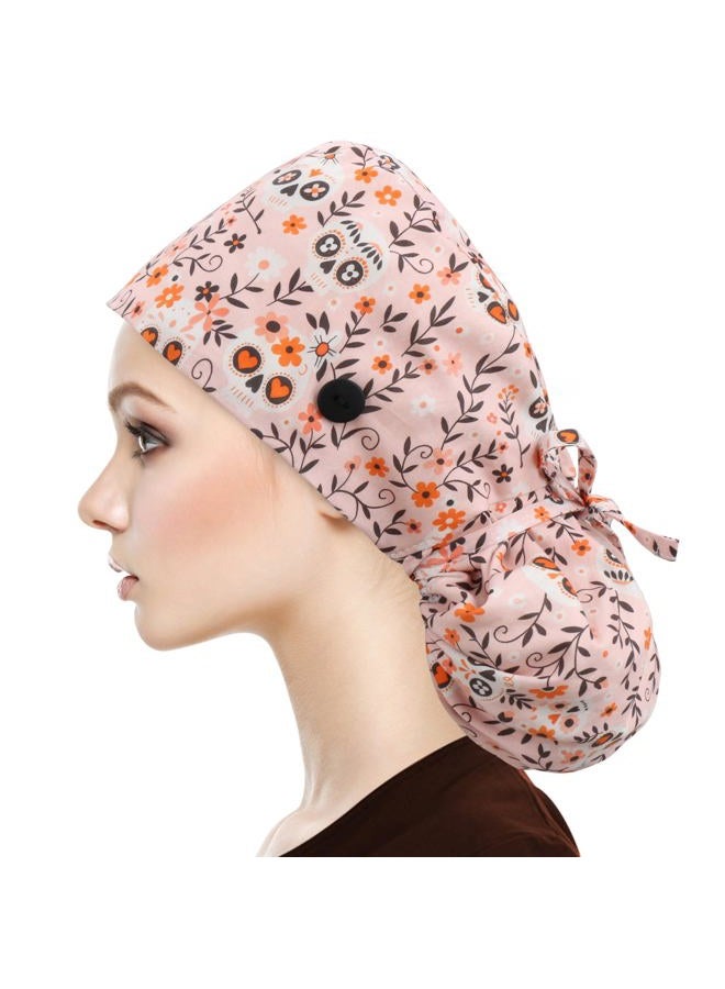QBA Adjustable Working Cap with Button, Satin-Lined Hat, Cotton Working Hat Sweatband, Elastic Tie Back Hats Unisex, #Satin Lined Pink Flowers and Plants, One size - Image 2