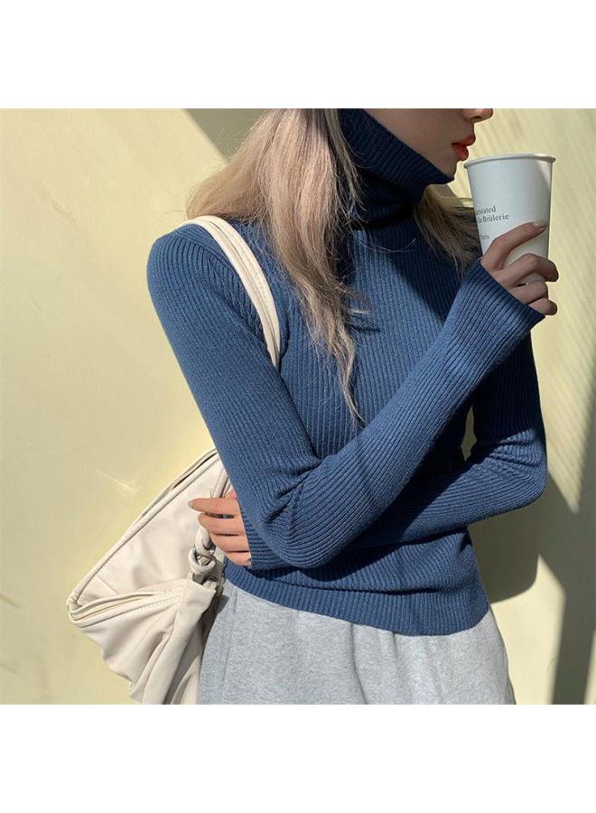Autumn And Winter Slim Base Layer Sweater For Women, Figure-flattering Versatile Cowl Neck Top, Thin And Stylish Finger-length Sleeve Knitwear - Image 3