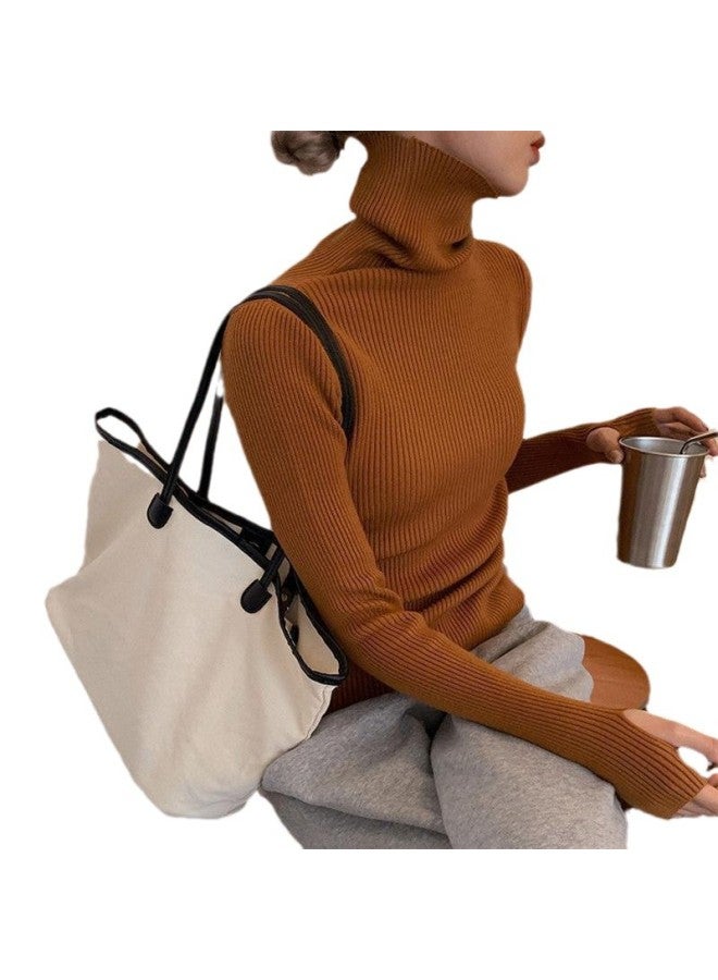 Autumn And Winter Slim Base Layer Sweater For Women, Figure-flattering Versatile Cowl Neck Top, Thin And Stylish Finger-length Sleeve Knitwear - Image 5