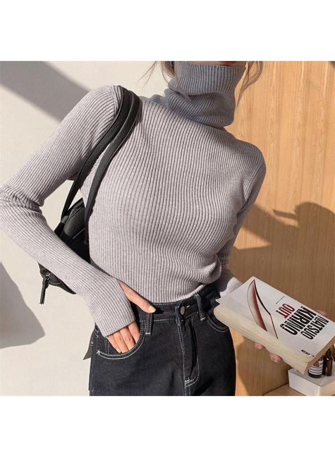 Autumn And Winter Slim Base Layer Sweater For Women, Figure-flattering Versatile Cowl Neck Top, Thin And Stylish Finger-length Sleeve Knitwear - Image 4