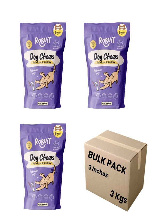 Robust Long Lasting All-Natural Dog Chew Bones to Keep Your Dog Entertained - 3 Inches (3 Kg Pack) | Premium Compressed Rawhide Chews for Small, Medium & Large Dogs | Healthy & Digestible Rawhide Bones to Improve Oral Health - Image 2