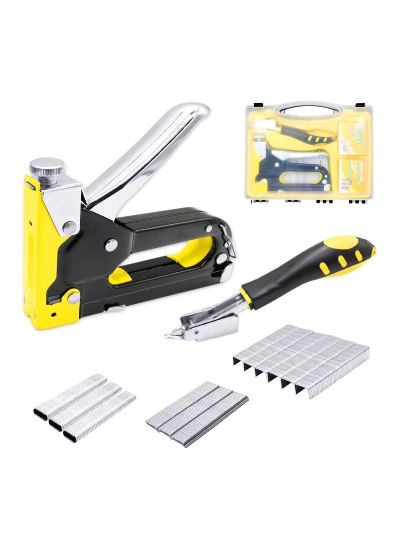 SYOSI Staple Gun, Heavy Duty Staple Gun Kit, with Staple Remover Set, 3-in-1 Tacker Gun, 3-Way Hand Nail Gun with 900PCS Staples for Upholstery, Fixing Material, Decoration, Carpentry, Furniture  - Image 1