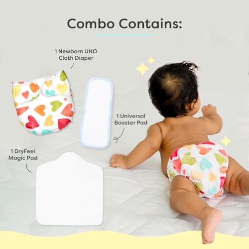 SuperBottoms New Born UNO Cloth Diaper Combo Pack - Includes 1 UNO Diaper, 1 DryFeel Magic Pad & 1 Universal Booster Pad - Reusable, Washable, Organic & Rash-Free - For Babies – 0-3M - Eco-Friendly - Image 2