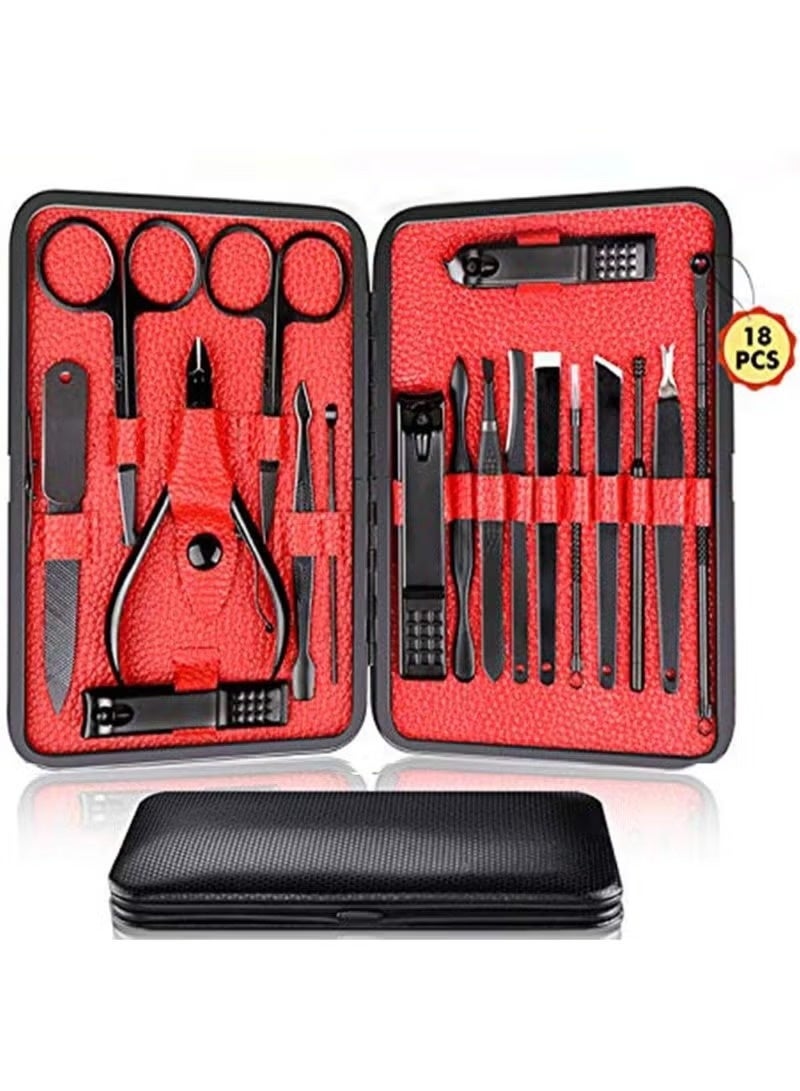 18-in-1 Nail Cutter & Manicure Set SD02 - Complete Stainless Steel Pedicure & Manicure Kit with Leather Travel Case - Image 1