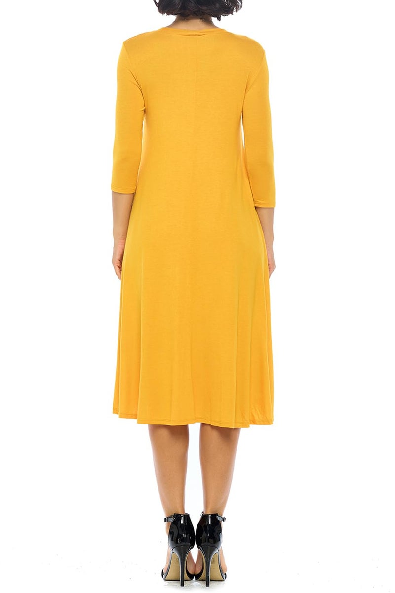 iconic luxe Women's Swing Midi Dress – 3/4 Sleeve Flowy A-Line Tunic – Soft, Stretchy, Comfortable, and Versatile Casual Dress for Everyday Wear Small Mustard - Image 5