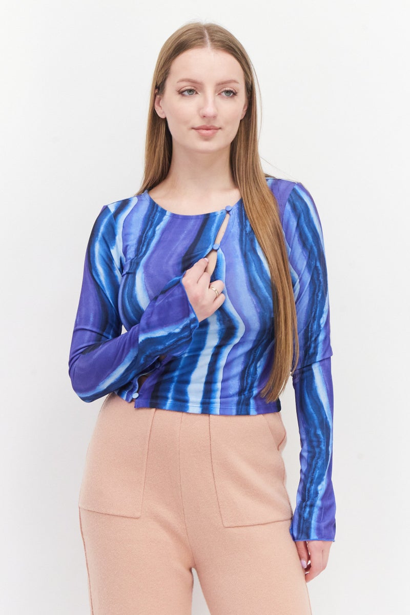 NA-KD Women Round Neck Long Sleeve Swirl Top, Multicolor - Image 1